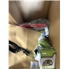 Image 6 : BOX OF HOUSEHOLD ITEMS INCLUDING BROODER HEATER LAMP, BOX OF PLASTIC SHOPPING BAGS, 6 PAIRS BABY PUM