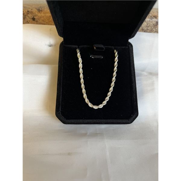 NEW S925 3.0MM TWISTED ROPE NECKLACE, 19" LONG 925 STERLING SILVER W/ WHITE GOLD OVERLAY