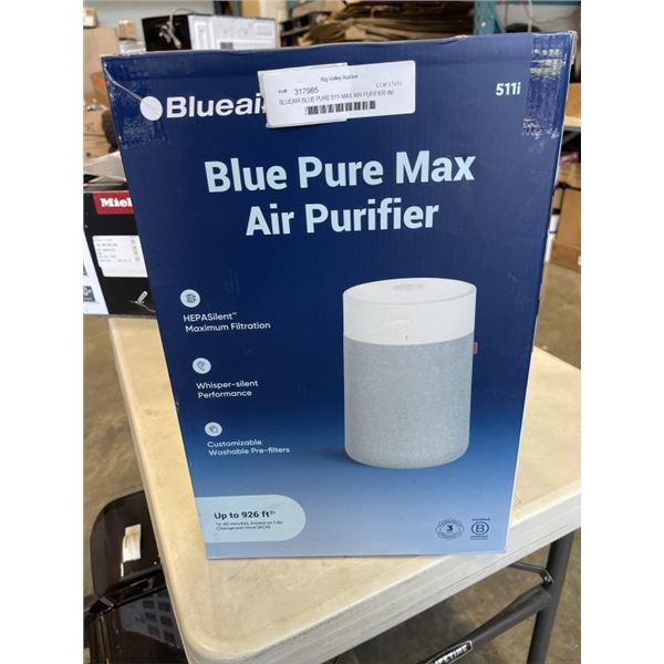 BLUEAIR BLUE PURE 511i MAX AIR PUFIFIER W/ HEPASILENT FILTER, 1138 SQ FT - TESTED WORKING, RETAIL $1