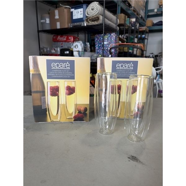 BRAND NEW SET OF 4 DUAL WALL INSULATED CHAMPAGNE FLUTES, 5OZ, DISHWASHER SAFE