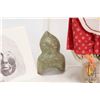Image 4 : Anne Weetaluktuk hand made mother and child doll with craved green soapstone heads, 12" in height. I