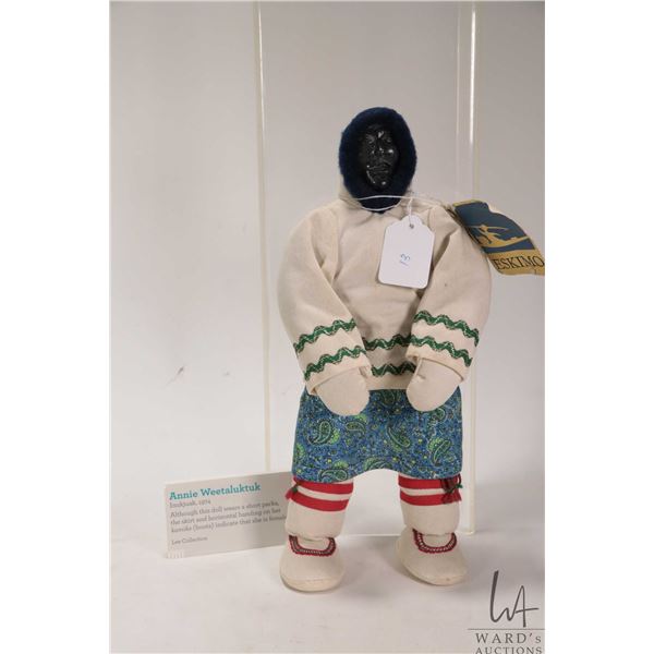 Annie Weetaluktuk hand made Inuit doll with black soapstone carved head 12 1/2" and includes origina