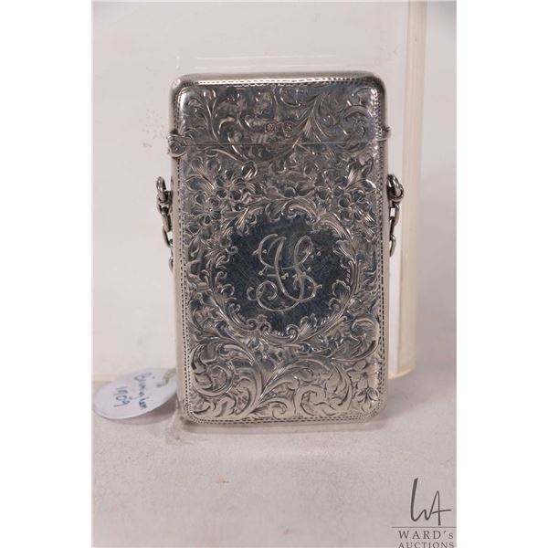 Antique Edwardian sterling silver vesta case with British hallmarks of Birmingham 1909 and intricate