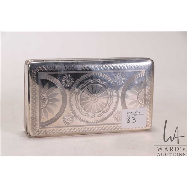 Antique Dutch silver box with gold washed interior and engraved decorative top, possibly .833 fine s