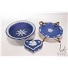 Image 1 : Three pieces of antique Jasperware including Etrusia plate with brass bird motif galley 7" in diamet