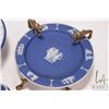 Image 3 : Three pieces of antique Jasperware including Etrusia plate with brass bird motif galley 7" in diamet