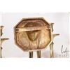 Image 3 : Pair of solid brass double candle sconces, each featuring a Sun King motif
