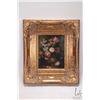 Image 2 : Vintage gilt framed original oil on canvas floral still-life, signed by artist, 9 1/2" X 7 1/2"