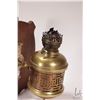 Image 3 : Vintage/ antique brass wall mounted oil lamp marked "English Make", 12" in height, mounted on wooden