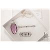 Image 1 : Edwardian 14kt white gold filigree bar brooch set with small sapphire gemstone, sterling silver Edwa