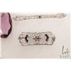 Image 2 : Edwardian 14kt white gold filigree bar brooch set with small sapphire gemstone, sterling silver Edwa