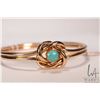 Image 2 : Antique Victorian 9ct yellow gold, love knot design hinged bracelet set with cabochon turquoise ston