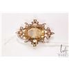Image 1 : Antique tested 14kt gold, oval cut lemon citrine and seed pearl brooch