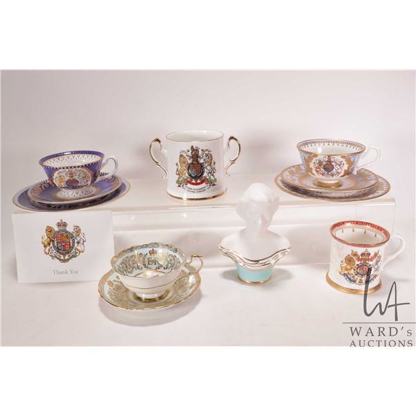 Selection of bone china royalty ware including Paragon Queen Elizabeth Coronation cup and saucer plu
