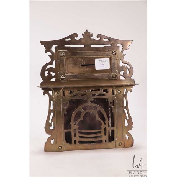 Antique fireplace motif brass money box / letter holder