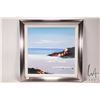 Image 2 : Silver chrome framed oil on canvas sea and skyscape painting, signed on verso by artist (?), 17 1/2"
