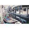 Image 1 : Guan Hang Chen, framed acrylic on canvas impressionist painting of a Chinese water village with cana