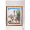 Image 2 : Artist signed acrylic on board painting of a dock side view of Saint-Martin canal, Paris, 16 1/2" X 