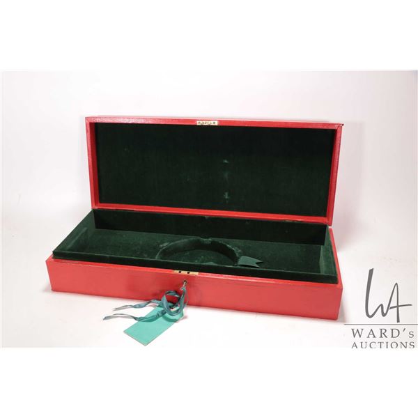 Vintage leather document/ medallion box with gold embossed decoration, 24" L X 4 1/2" X 9 1/2"