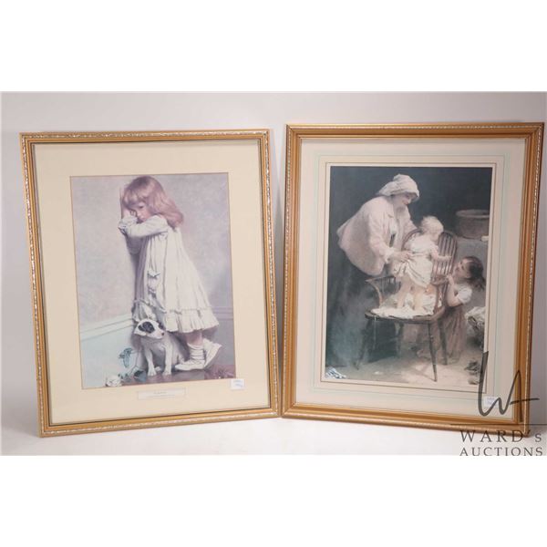 Two vintage gilt framed Victorian prints including " In Disgrace!" by Charles Burton Barber and "Pee