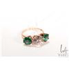 Image 1 : Vintage/ antique 14kt yellow gold three stone ring set with set with two green stones and one white 