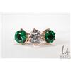 Image 2 : Vintage/ antique 14kt yellow gold three stone ring set with set with two green stones and one white 