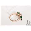 Image 3 : Vintage/ antique 14kt yellow gold three stone ring set with set with two green stones and one white 