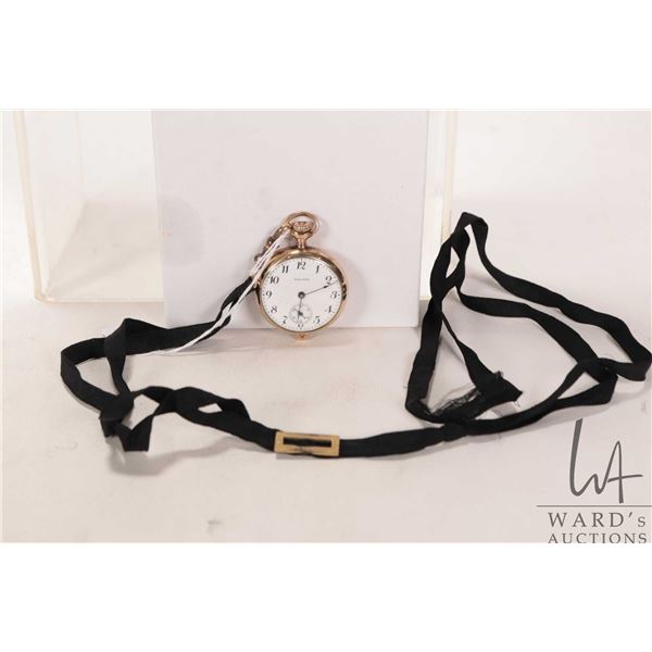 Antique Waltham pocket watch, serial no. 17591835, 7 jewel with white enamel dial, sunk second hand 