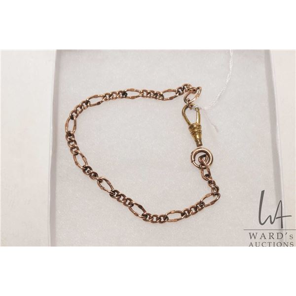 Antique rose gold 7" pocket watch chain, note: link parts test as 14kt, and broken swivel clasp does