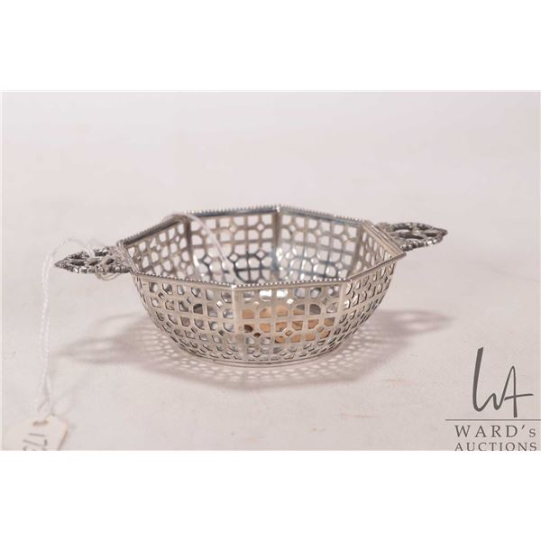 Antique Mappin & Webb Ltd. sterling silver, double handled pierced dish, with British sterling hallm