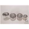 Image 2 : Four antique dresser jars, each with cut glass bases and sterling silver repoussee lids dated from 1