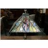 Image 2 : Vintage bronze lamp base with pyramid style floral motif shade, 21" in height