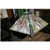 Image 3 : Vintage bronze lamp base with pyramid style floral motif shade, 21" in height