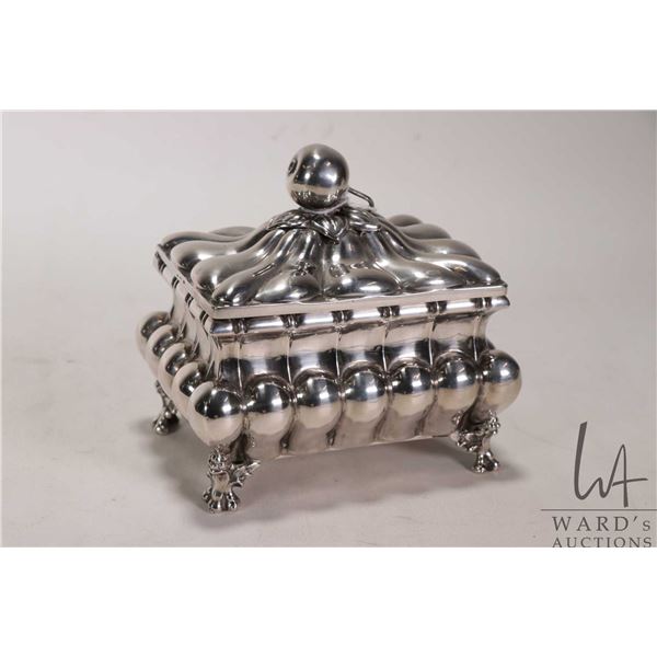 Antique .800 silver sugar box with fruit finial top, circa 1920/30's and marked with Vienna/ Austria
