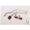 Image 1 : 14kt white gold pendant set with garnet gemstone and small diamonds and a pair of matching 14kt whit