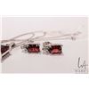 Image 2 : 14kt white gold pendant set with garnet gemstone and small diamonds and a pair of matching 14kt whit