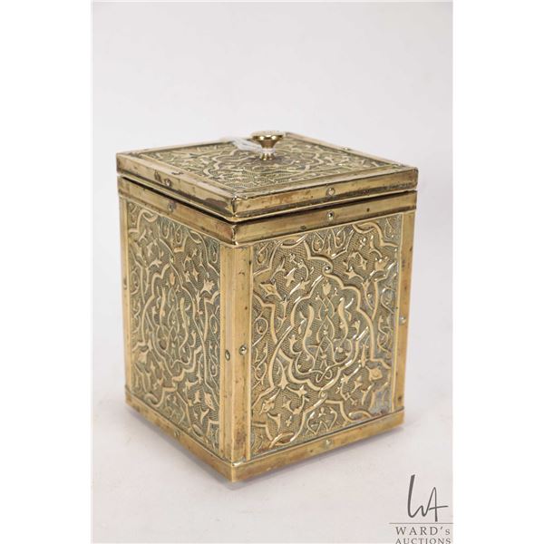 Antique repousse brass tea caddy