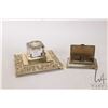 Image 1 : Antique brass inkwell with decorative scroll and grotesque mascaron detailing and clear bevelled cry