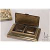Image 4 : Antique brass inkwell with decorative scroll and grotesque mascaron detailing and clear bevelled cry