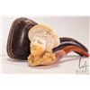 Image 2 : Antique Calabash amber Meerschaum pipe with fittted leather case and a smaller Meerschaum figural pi