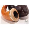 Image 3 : Antique Calabash amber Meerschaum pipe with fittted leather case and a smaller Meerschaum figural pi