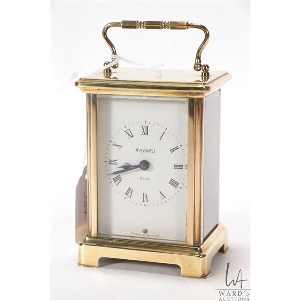 Vintage Duverdrey & Bloquel France, French carriage seven jewel clock in brass case, working at time