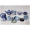 Image 1 : Large selection of vintage Jasperware including teapot, water pitcher, creamer, lidded trinket box, 