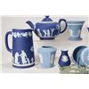 Image 2 : Large selection of vintage Jasperware including teapot, water pitcher, creamer, lidded trinket box, 