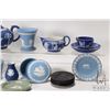 Image 3 : Large selection of vintage Jasperware including teapot, water pitcher, creamer, lidded trinket box, 