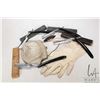 Image 1 : Selection of vintage boxed straight razors, pair of kid leather gloves and vintage purse etc.