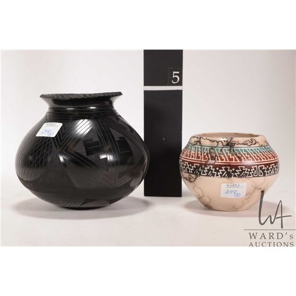 Two pieces of native American pottery including Pueble pot signed by artist Octavia Andrew, 5" in he