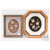 Image 1 : Two vintage framed moose tufted florals, each in 11" X 10" frame, one square and one hexagon
