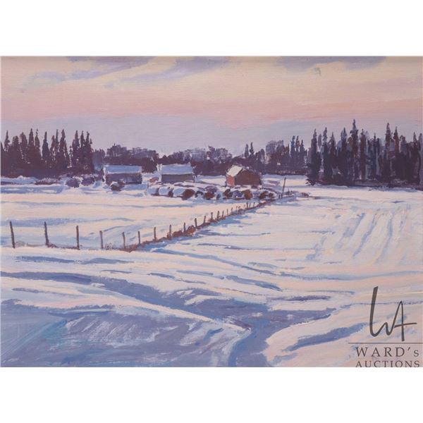Bill Duma, framed acrylic on board painting, titled on verso "Dusk Reflections", 12" X 16"