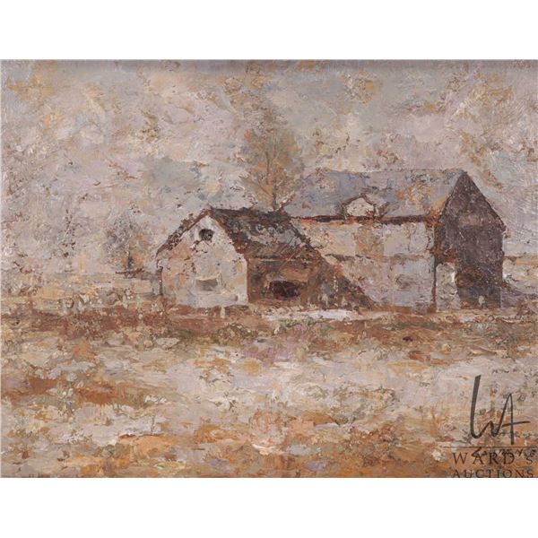 Laurence, oil on canvas impasto painting of a impressionistic farmhouse, 15 1/2" X 19 1/2"